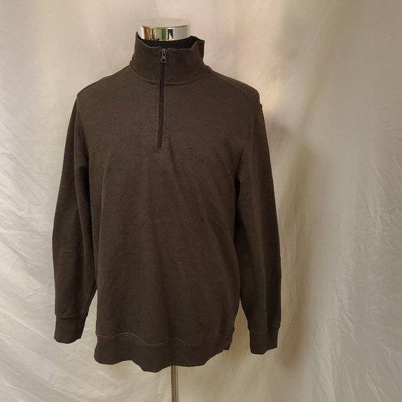 Dockers Mens Large Black Coffee Fleece 1/4 Zip Long Sleeve Logo Sweater - Picture 2 of 10